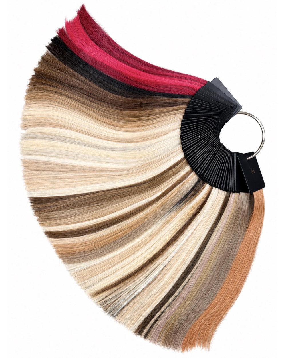 Princess Beautys farvering foldet ud som en vifte med alle nuancer, fra rød og sort over brune til lyse blonde toner