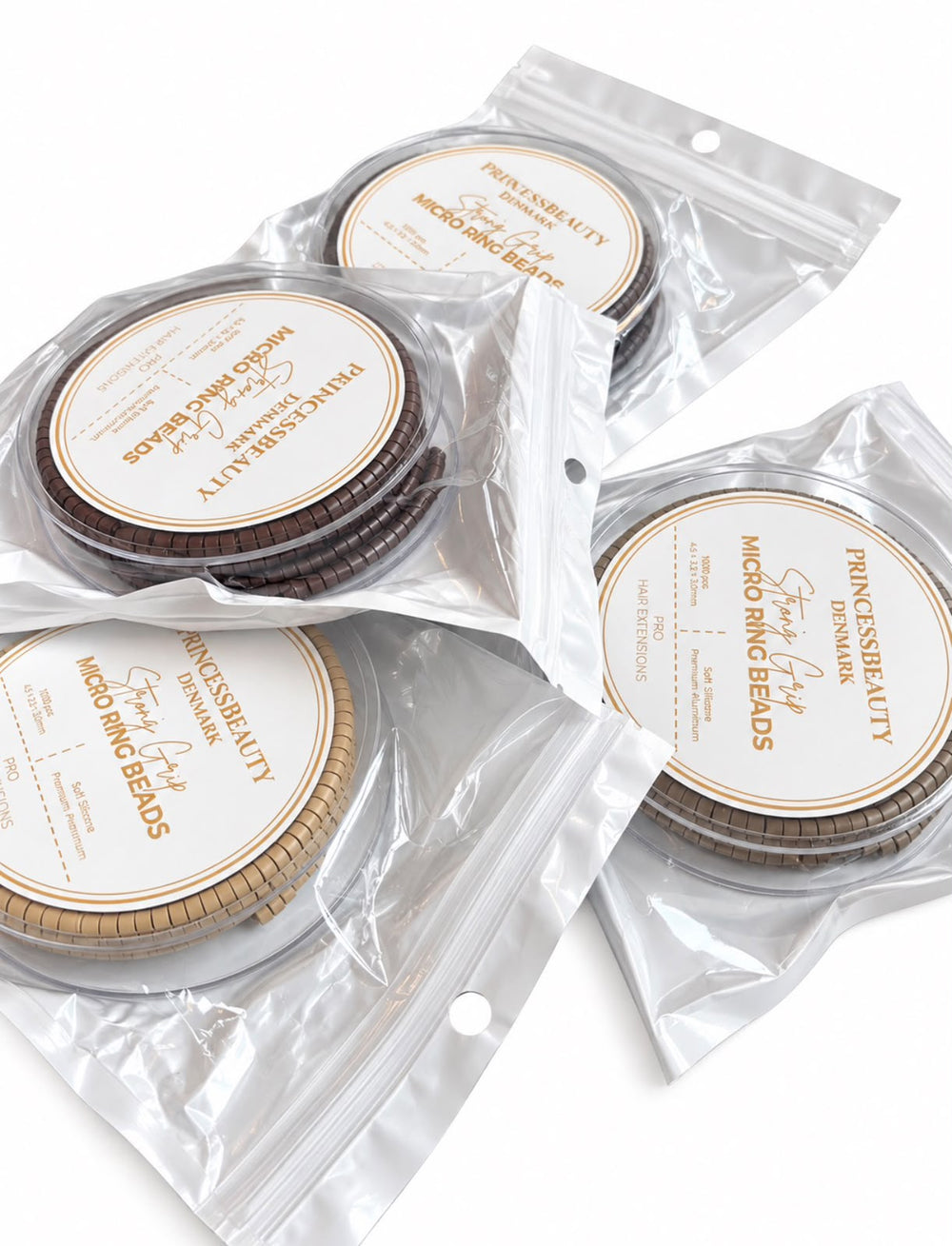 Microringe fra Princess Beauty i poser, i flere farver