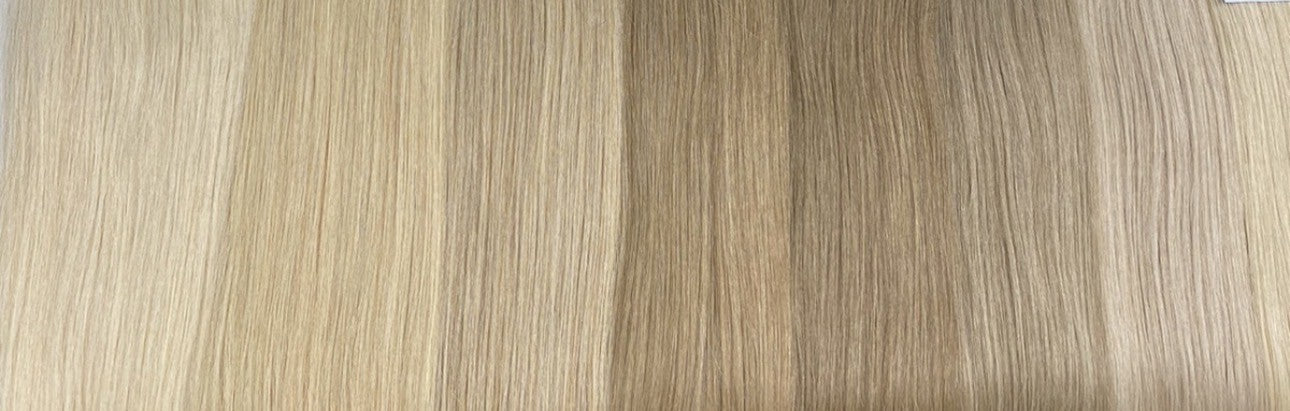 Weft-baner i lyse blonde nuancer lagt side om side